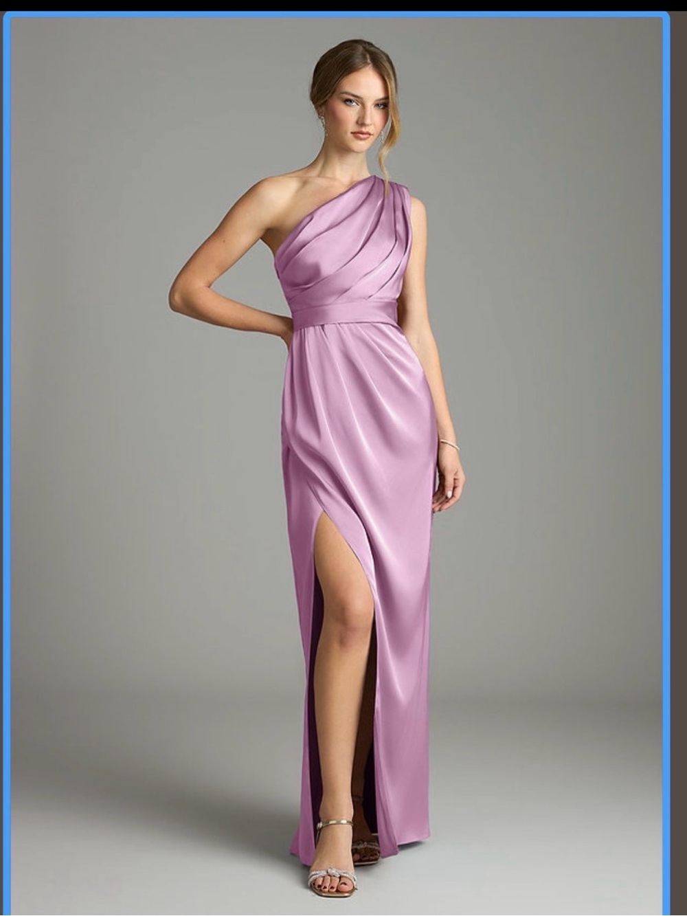 Azazie One-Shoulder wisteria color satin gown